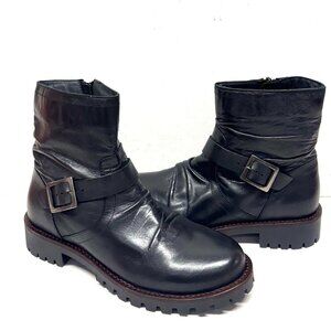 MIZ MOOZ RUCHED SOFT LEATHER BOOT SIDE BUCKLE/ ZIP 37EU / 7US BLACK Z-206